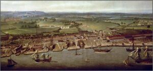Historic painting of Woolwich Docks, Greenwich